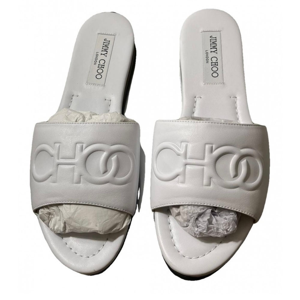 Jimmy Choo white leather slides size 38
